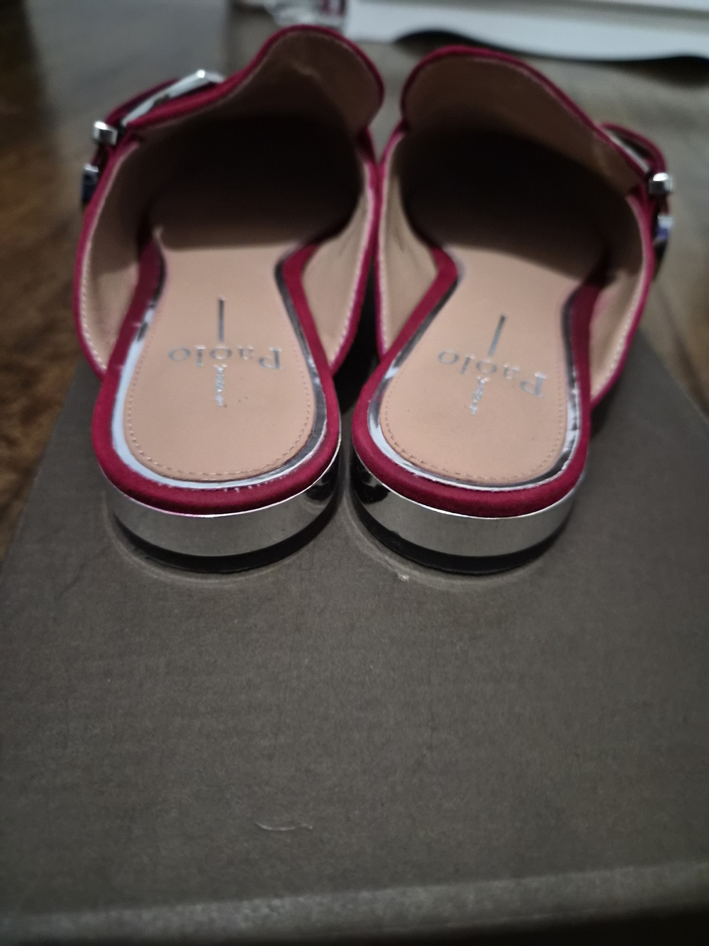 Pointed Red Suede Buckle Mules - Women - Picture 3 of 6